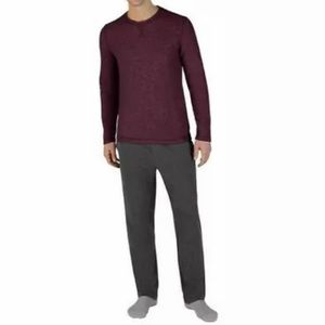 Eddie Bauer Men's 2-Piece Pajama PJ Sleep Lounge Set in Maroon & Grey